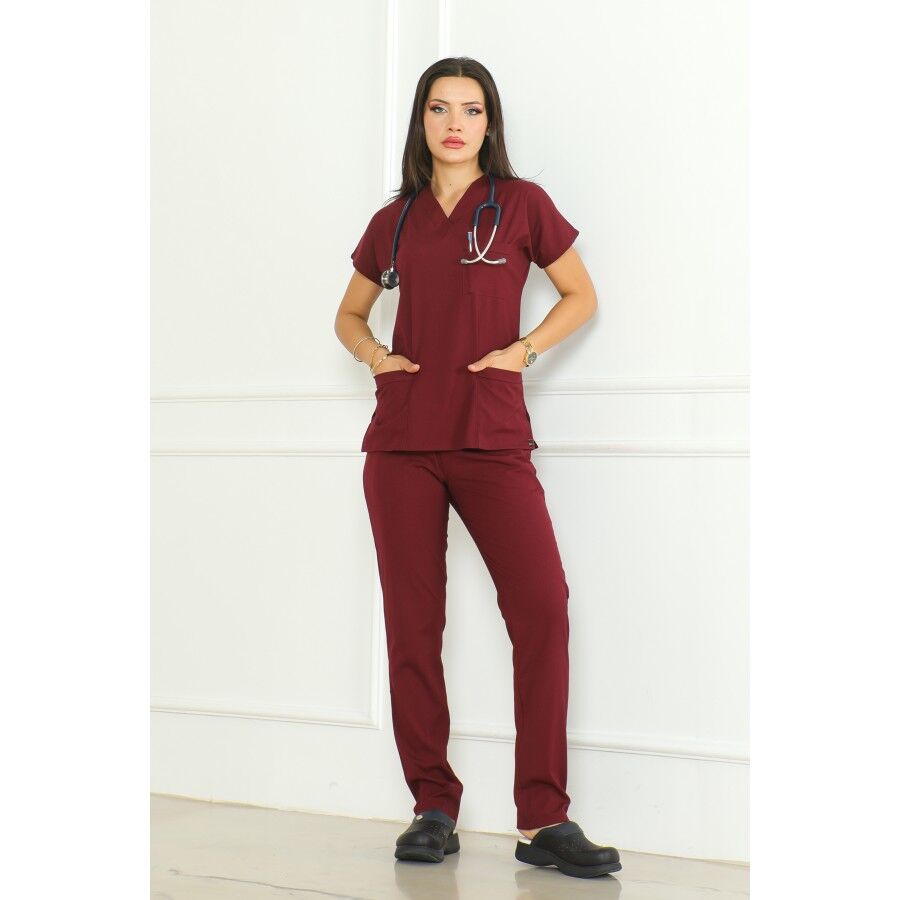 Bordo Scrubs Kadın